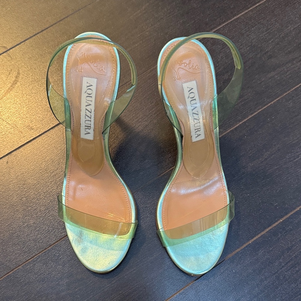 Aquazzura Iridescent Green Heeled Sandals